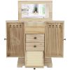 4-Tier Wooden Jewelry Box for Women, Jewelry Organizer with Mirror and 2 Drawers for Rings Earrings Necklaces, Brown