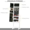 Lighted Jewelry Cabinet Mirrored Armoire Organizer Free Standing Storage for Necklaces Bracelets Rings Earrings Adjustable