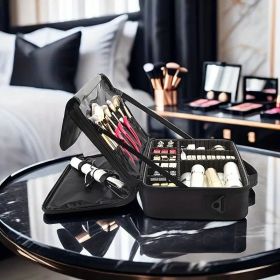 Large Capacity Travel Makeup Bag with Adjustable Dividers - High Quality Oxford Cloth Makeup Storage Box (Color: Black)