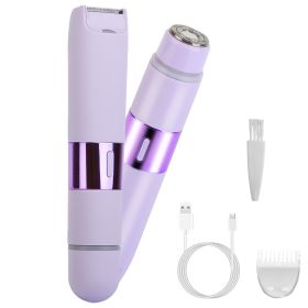 2 In 1 Bikini Trimmer for Women Dual Head Cordless Body Shaver IPX5 Waterproof Rechargeable Pubic Hair Razor Wet And Dry Use for Bikini Underarm Leg A (Option: HairTrimmerPurple)